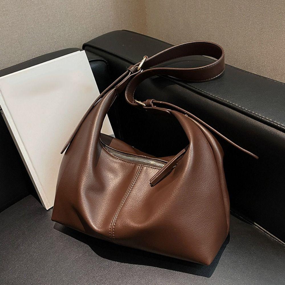 Solid Color Large Capacity Handbag Tote Bag Underarm Packs Casual Retro PU Tote Bag Office Worker