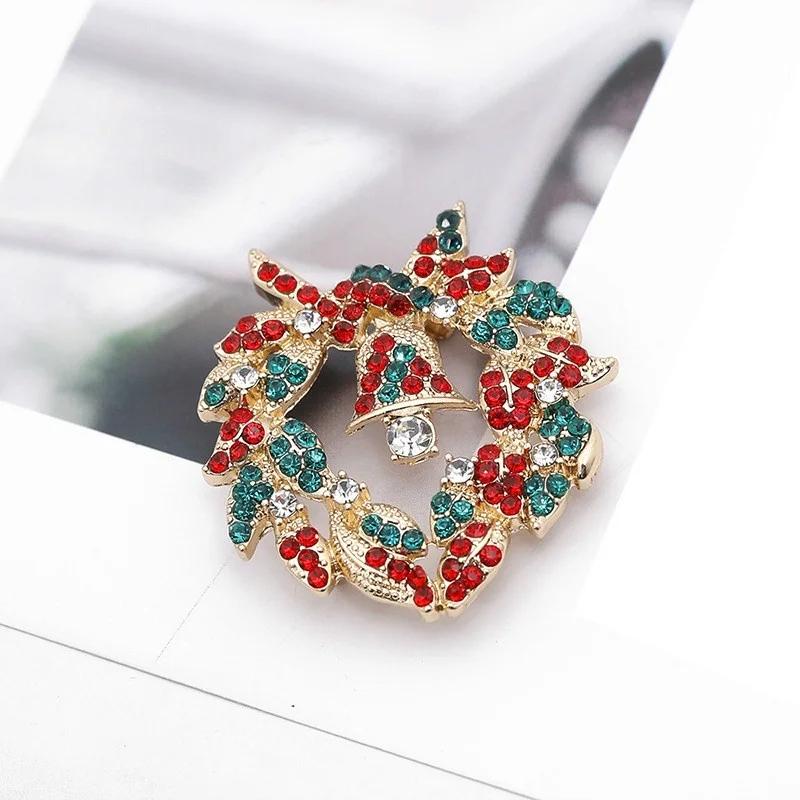 New Year Christmas Brooch for Women Men Fashion Snowman Santa Claus Deer Bell Hat Rhinestone Badge Lapel Enamel Pin Jewelry