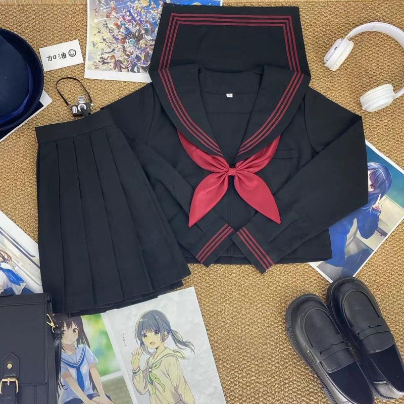 

Аутентичный матросский костюм с красной отделкой: Комплект студенческой формы в стиле JK Academy Small