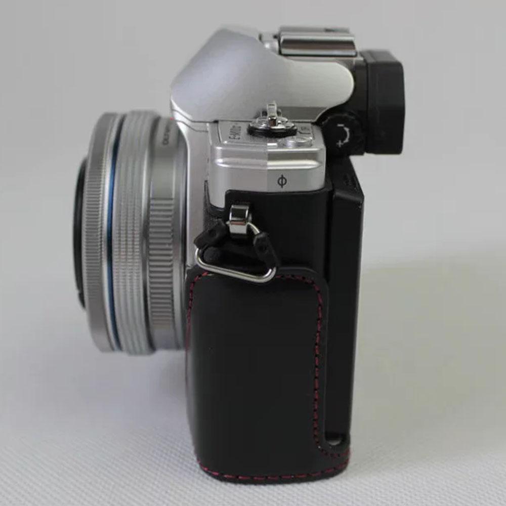 For Olympus OM-D E-M10 Mark III Camera Case PU Leather Half Cover with Battery Opening Bottom