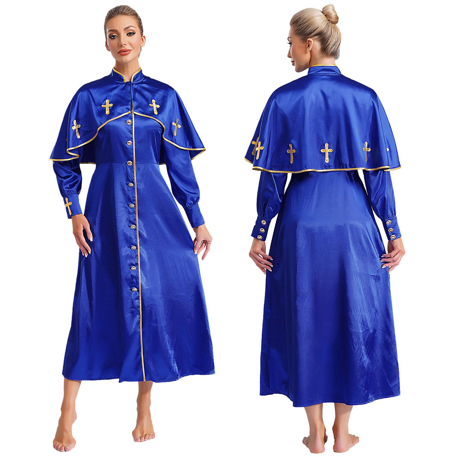 

Женское платье-халат с металлической отделкой, длинное платье-макси с длинными рукавами, церковное хоровое одеяние, пасторское одеяние, церковный костюм для выступлений S