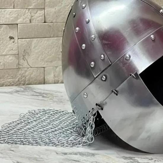 Medieval Helmet With Chainmail Steel Viking Nasal Norman Armor Helmet LARP Reenactment Crusader Gift