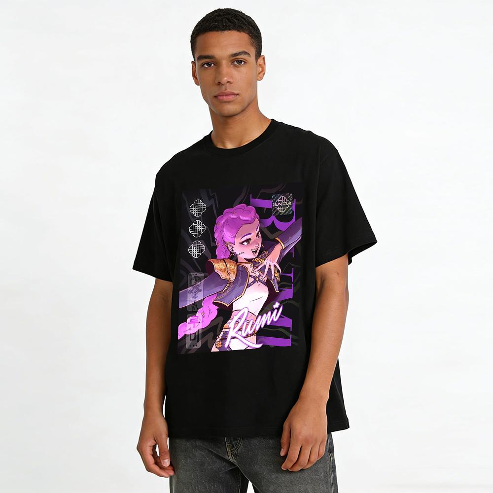 Y2K Style Cool Girl Rumi Printed T-shirt Street Trendy Anime Character Loose Casual Top Pure cotton T-shirt
