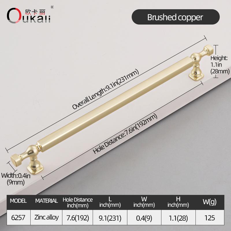 Oukali New Release Modern French Furniture Cabinet Handle Kitchen Drawer Brushed Copper Zinc Pull Handles