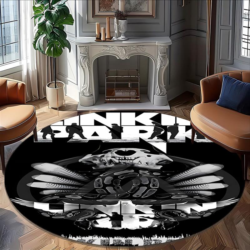1pc Linkin Park3 Print Round Carpet Chair Round Carpet Suitable for Bedroom Living Room Home Decorative Carpet