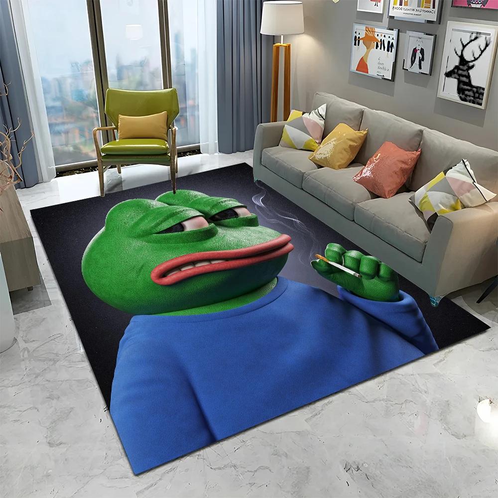3D Pepe The Frog Face Cartoon Carpet Rug for Home Living Room Bedroom Sofa Doormat Decor,kids Play Area Rug Non-slip Floor Mat