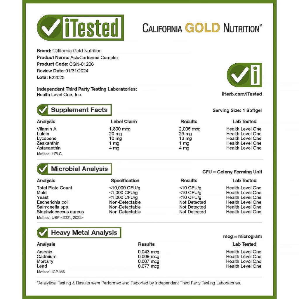 California Gold Nutrition Астакаротиноїдний комплекс, лютеїн, лікопін, астаксантиновий комплекс, 30 овочевих м’яких капсул