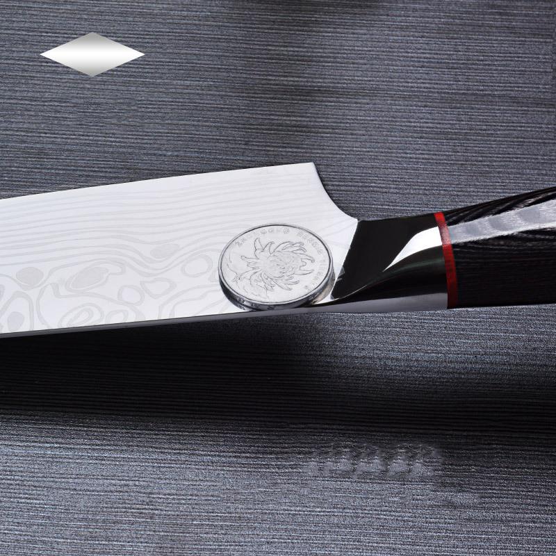 German Steel Damascus Pattern Chef's Knife Slicing Knife Sashimi Knife Stainless Steel Kitchen Knife Wooden Handle Knife