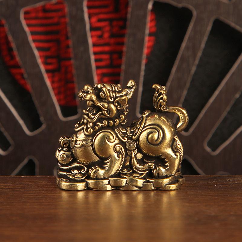 Aged Finish Pure Brass Lion Ingot Vintage Ornament Antique Style Solid Brass Collectible Figurine for Home Living Room Decor Gift