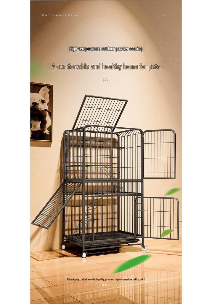 Three-Level Cat Villa: Spacious Square Tube Breeding Cage with Cat Bed