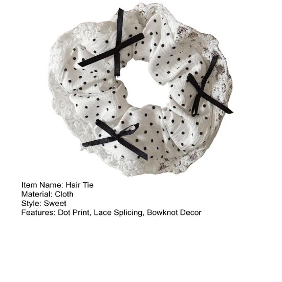 Hair Tie Dot Print Lace Splicing Bowknot Decor Hair Band High Elasticity Soft Fabric Ponytail Holder Hair Accessory