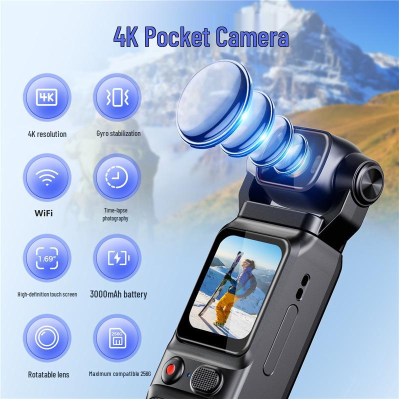 4K HD Vlog Camera with Gyro Stabilization - Pocket Action Recorder for Riding