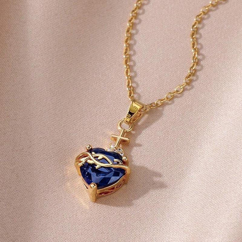 Huitan Orange Red/Green/Blue Heart Cubic Zirconia Pendant Necklace for Women Luxury Trendy Wedding Accessories Elegant Gift 2026