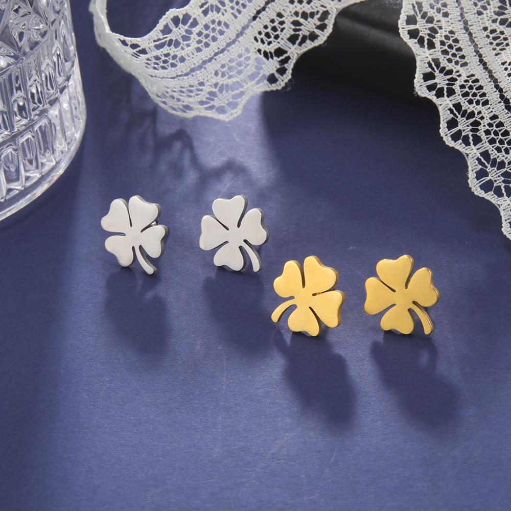 Dawapara Minimalist Four Leaf Clover Stud Earrings for Women Sunflower Good Luck Gift Stainless Steel Irish Jewelry
