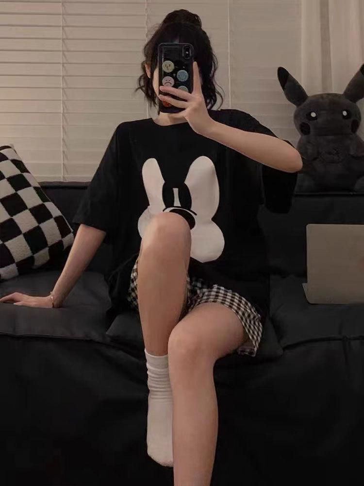 Summer Ins Korean Tide Haig Mickey Pajamas Women's Crew Neck Short-sleeved Shorts Set Casual Can Be Worn Outside Loungewear Thin