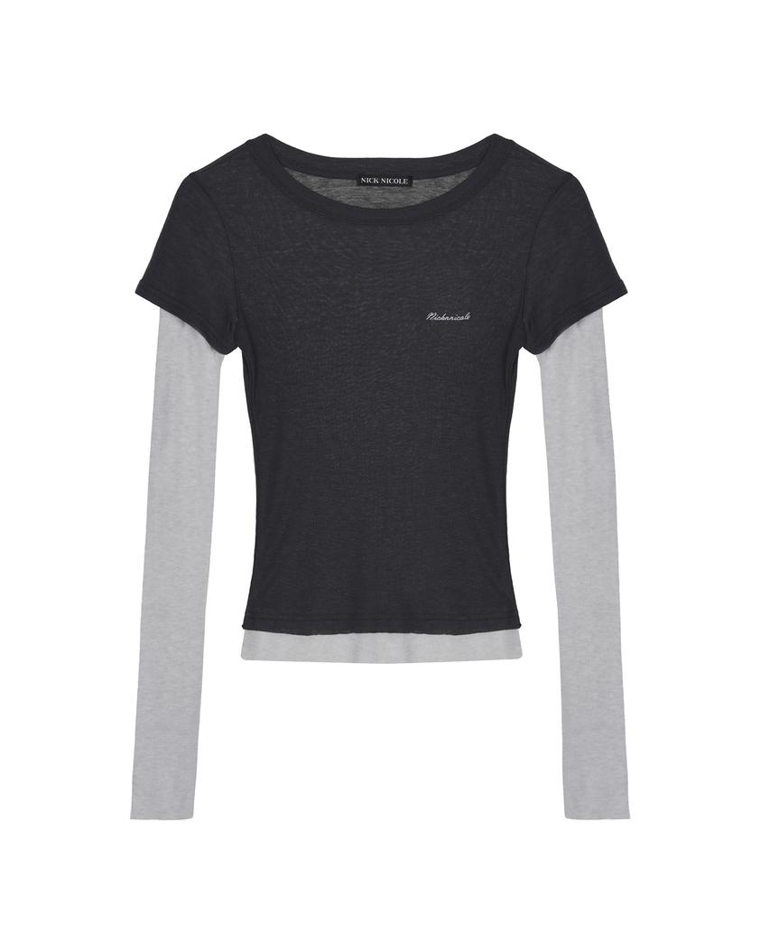 NICK&NICOLE Contrast Layered Top_Charcoal