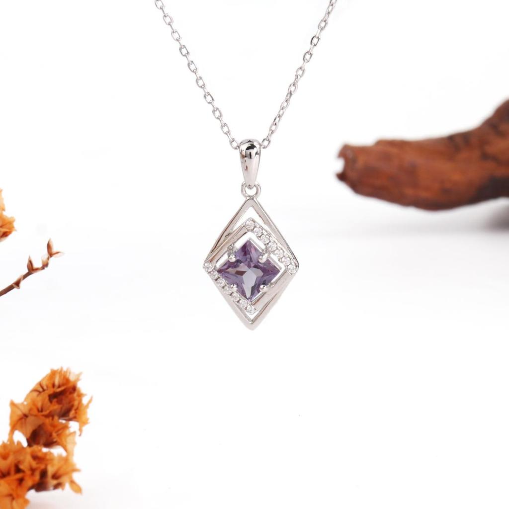 925 Sterling Silver Pendant Necklace Synthetic Color Change Alexander Fine Jewelry for Women and Girls Daily Wear