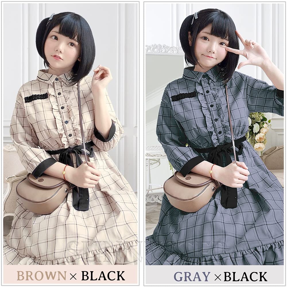 With XS to 6L check pattern large knee length [SUNNYSTEP] [SUNNYSTEP] socks, size, women's dress, gray, brown, beige, lolita, cute, clothes, size,