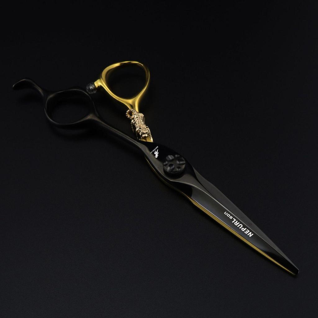 Black & Gold 6-inch Napson Steel Hairdressing Shears - Little Gold Tiger Design, Barber & Thinning Shears