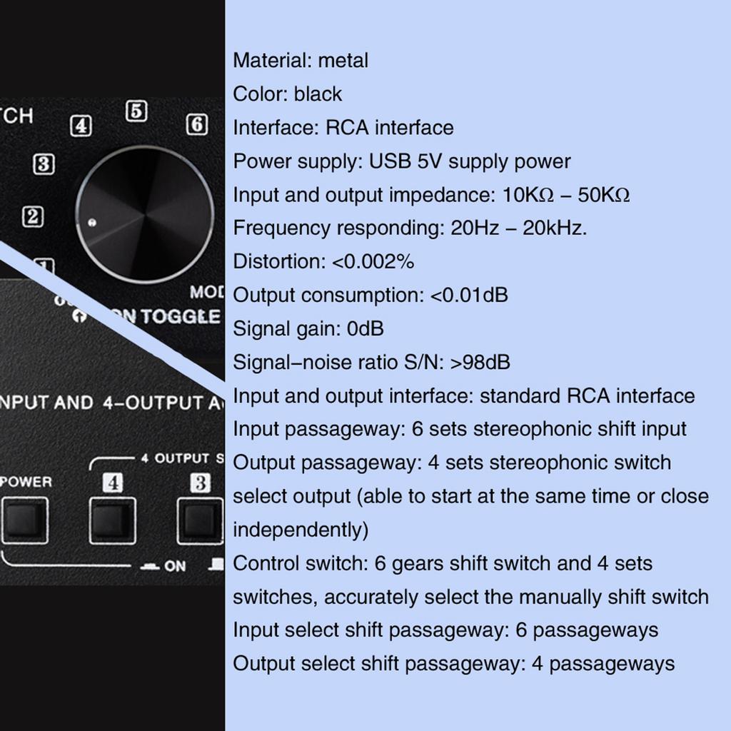 Stereo Sound Selector Sound Switcher Speaker Switching Sound Switching Box Switcher Selector for Stereo Speaker 6 In 4 Out