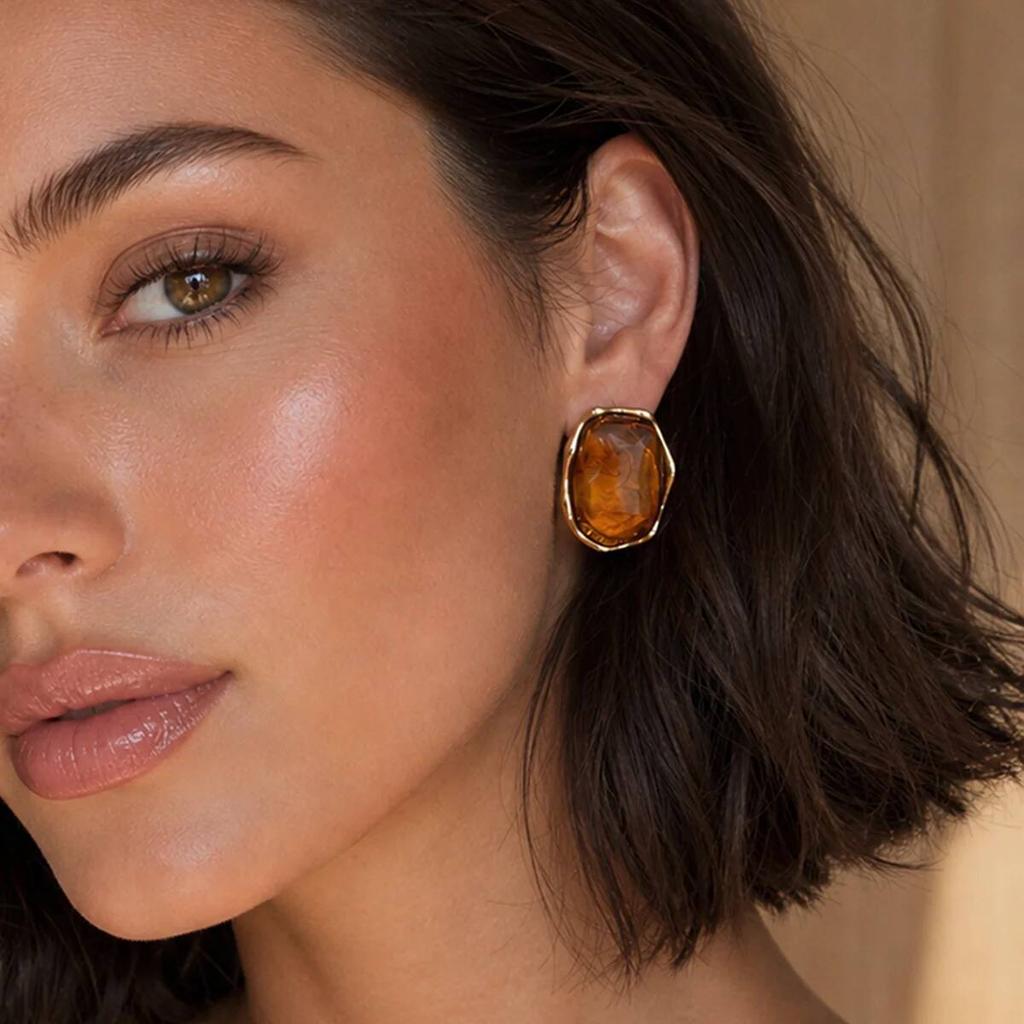 SHIXIN 2026 Irregular Resin Stainless Steel Earring 18K Gold Plated Texture Statement Stud Ear Women Everyday Party Wear Jewelry