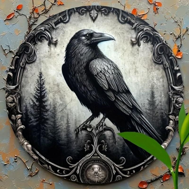 Hexenbesen Halloween Schild, Runde Aluminium Wandplakette 20x20cm