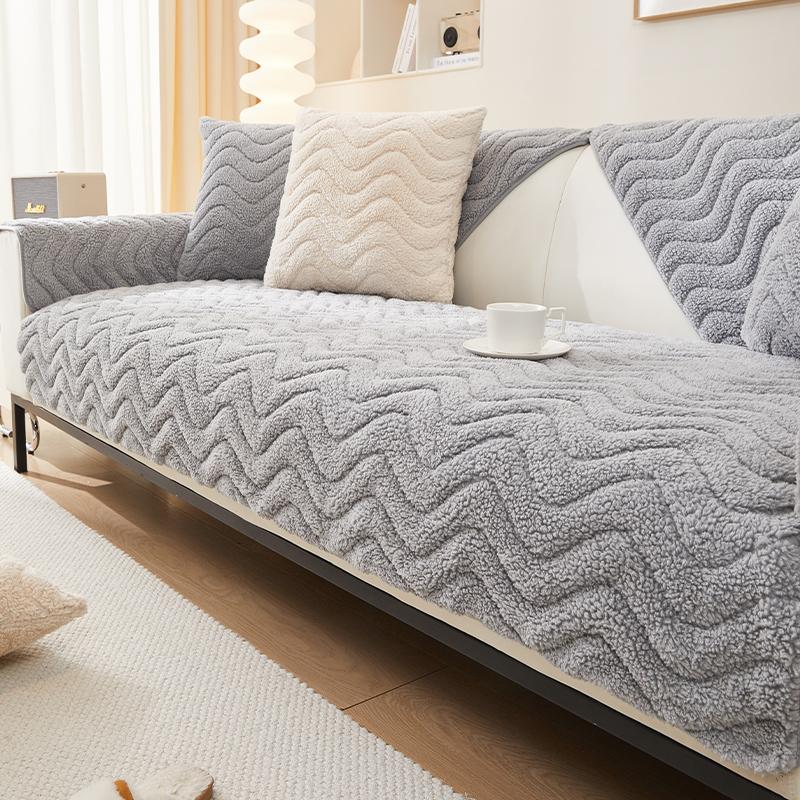 Plush Sofa Cushion Winter Warm Thick Lambskin Blanket Cushion Non-Slip Sofa Cover Winter Backrest Towel