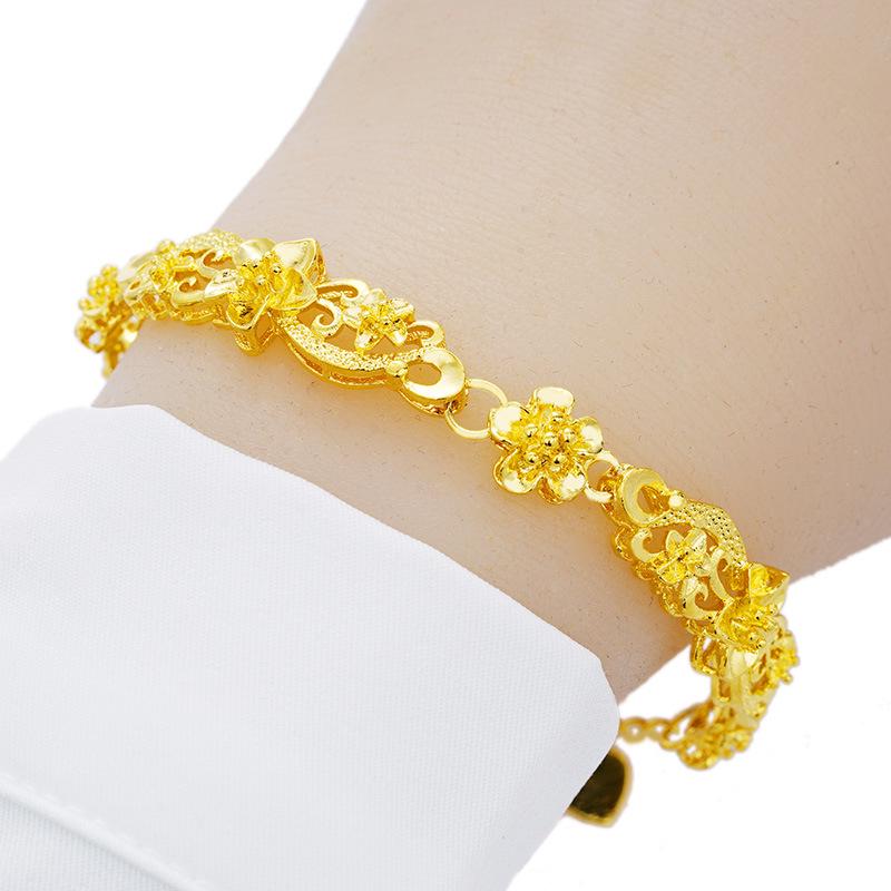 Sand Gold Brass Gold Flower Bracelet Jewelry Vietnamese Sand Gold Plated 24k Gold Bracelet for Women