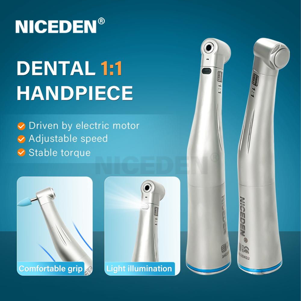 Niceden Contre-angle à fibre optique pour équipements dentaires 1:1 avec LED connectant la perceuse dentaire à jet unique micro moteur