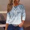 Women's Fashion Casual Round Neck 3/4 Sleeve Loose Printed T-Shirt Ladies Top