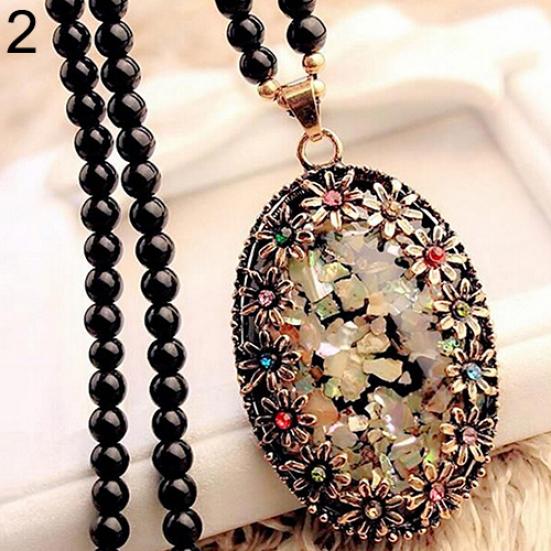 Colorful Shell Faux Opal Statement Bib Pendant Necklace Sweater Chain Gift