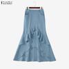 ZANZEA Womens Elegant Casual Multi-Layer Ruffled Fishtail Long Skirt