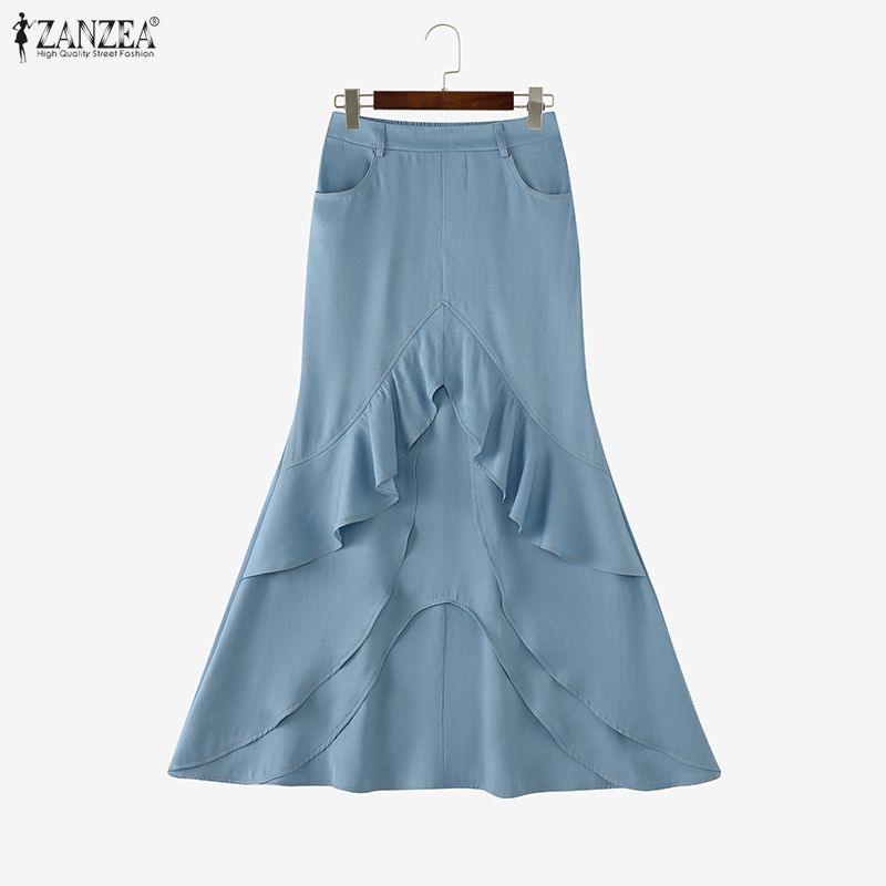 ZANZEA Womens Elegant Casual Multi-Layer Ruffled Fishtail Long Skirt
