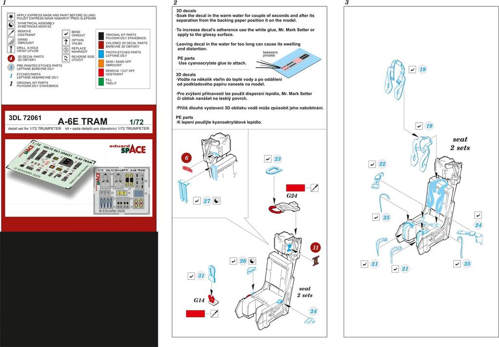 Eduard 1/72 Scale Space A6E TRAM Interior 3D Decal with Etching Parts Set (for Trumpeter) Plastic Model Decal EDU3DL72061 (Airplane)