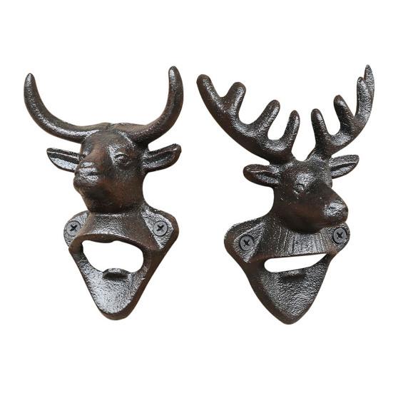 Yousheng Elk Cow Head Bottle Opener, Wall Mounted Beer Cap Remover, Rustic Iron Opener for Home Bar, Industrial Decor