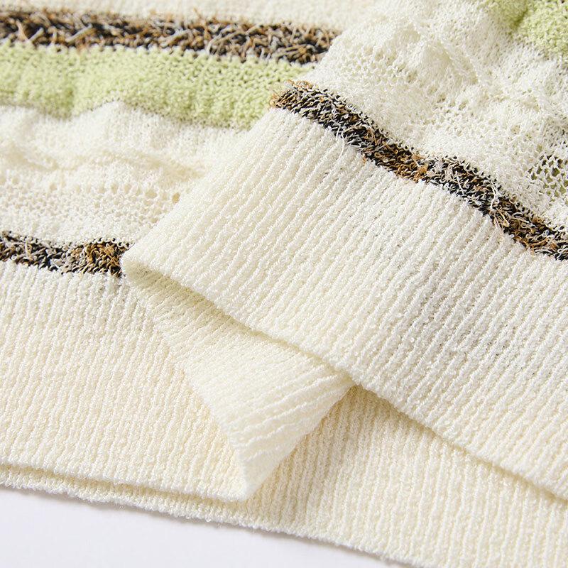 Women's Striped Polo Knit Short-Sleeve Top