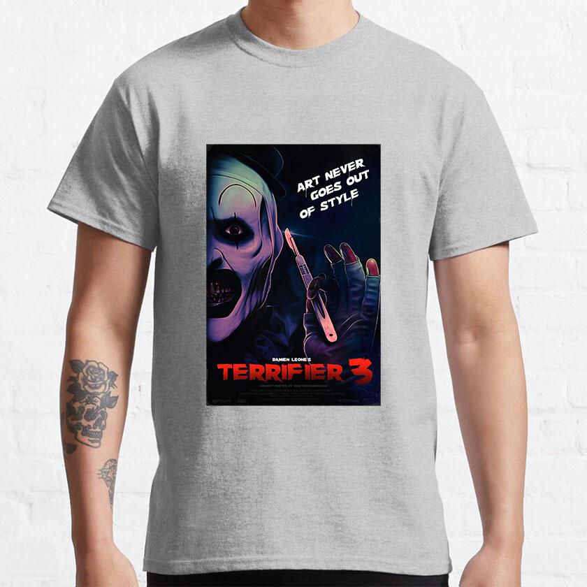 Terifier fan art poster horror movie killer clown scary evil halloween costume slasher film 100 cotton printed t shirt for Unisex