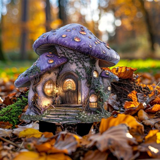 Mushroom House Garden Stake Weatherproof Fade-Resistant Pathway Marker Stake Lawn