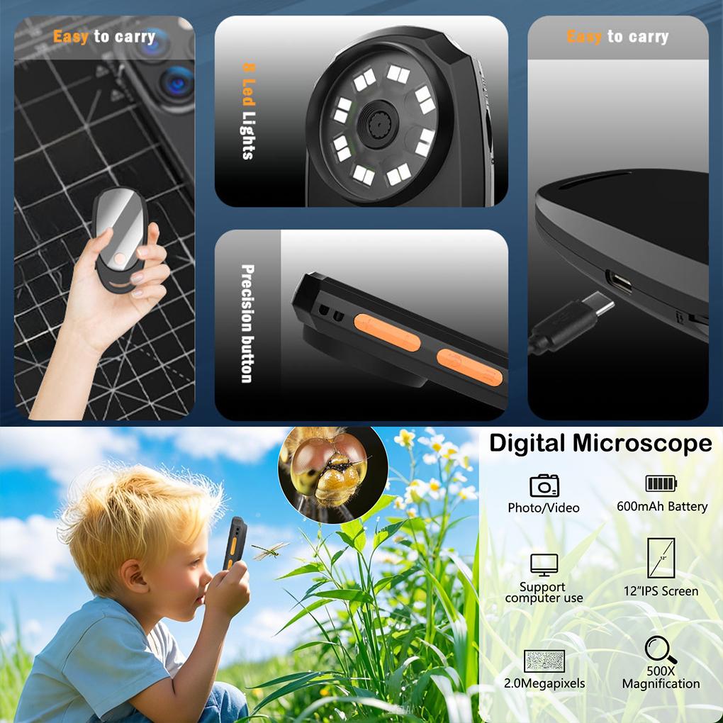 500X Handheld Dermatoscope Skin Analyzer Machine Wireless Digital Microscope for Scalp/Hair Trichomes Facial Skin Analysis