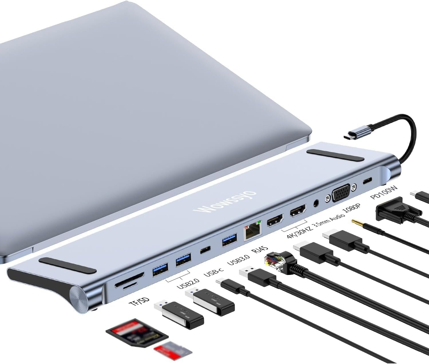 

Wowssyo USB C USB C адаптер для 3 2 HDMI USB USB C PD звук для MacBook и Windows 12-в-1 коллектор, дисплеи, 4K, VGA, 3.0 /2.0, многопортовый, SD/TF