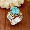 Bague large géométrique vintage bohème en turquoise bleue synthétique plaquée cuivre pour femme Mode Bijoux exquis Cadeau d'anniversaire