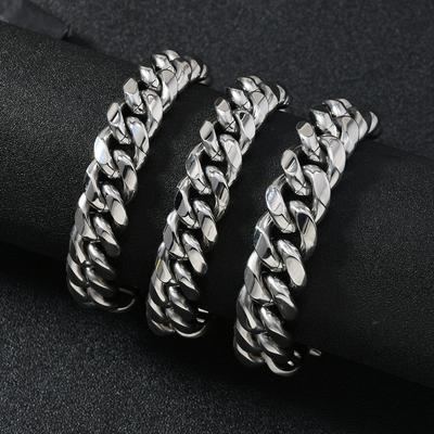 HNSP 316L Stainless Steel 13MM/15MM Cuban Link Chain Bracelet For Men Punk Street Hip Hop Accessories