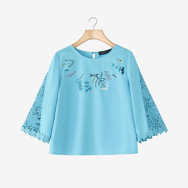 ZANZEA Women Casual Round Neck Loose Print 3/4 Sleeve Blouse