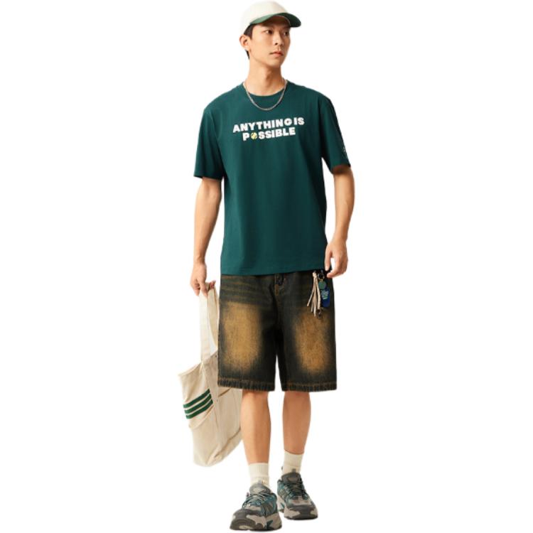 Li Ning Sport Trend Serie Bequemer Rundhals-Pullover Einfacher Buchstaben-Print Locker Vielseitig Atmungsaktiv Kurzarm-T-Shirt Herren Tops AHSV151-5