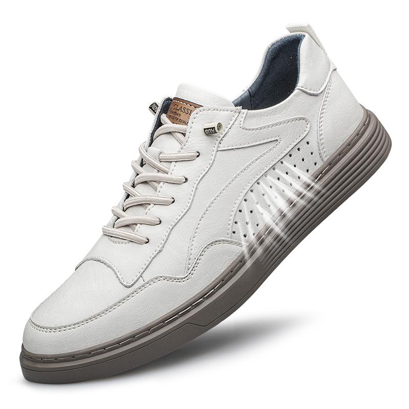 Men s Plus Size Cowhide Casual Round Toe Sneakers - Breathable Low-Top White Autumn Shoes 47
