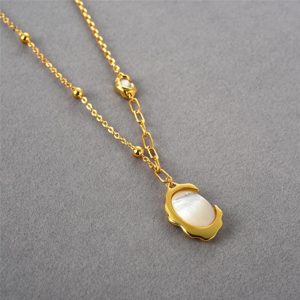 Retro Metal Pleated Copper Plated With 18K Real Gold Inlaid With White Shells, Simple Temperament Versatile Earrings Necklace