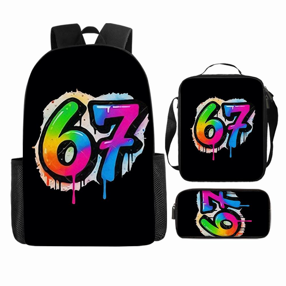 Large Capacity Schoolbag with Shoulder Strap; Student Three-piece Pencil Case Set
