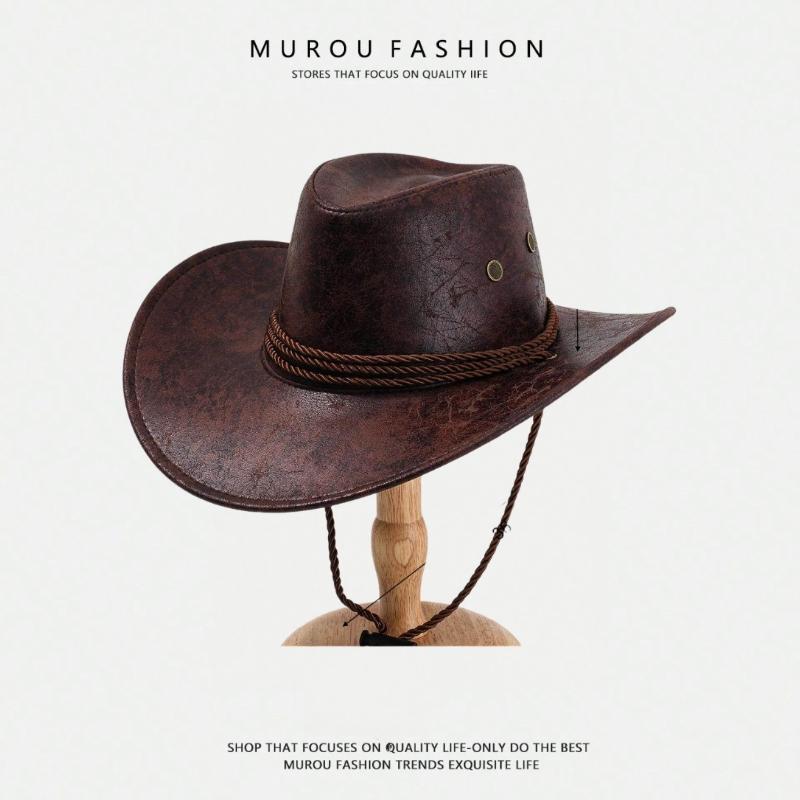 

Classic Western Cowboy Hat for Men & Women | Faux Felt Leather Sun Protection Cap | Lightweight Travel Hat for Hiking, Beach One Size коричневый