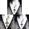 Gothic Large Baroque Silver Cross Pendant Necklace For Women With Geometric Design And Glass Charm