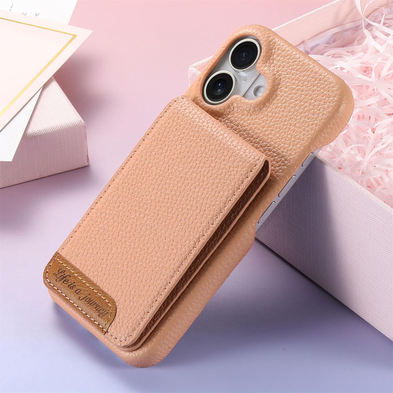 

Подходит для iPhone 16 Pro, чехол для мобильного телефона, кожаная сумка для карт с узором личи, чехол RFID для Apple 15 Pro Max iPhone 7/8/SE 2020/SE3 розовый